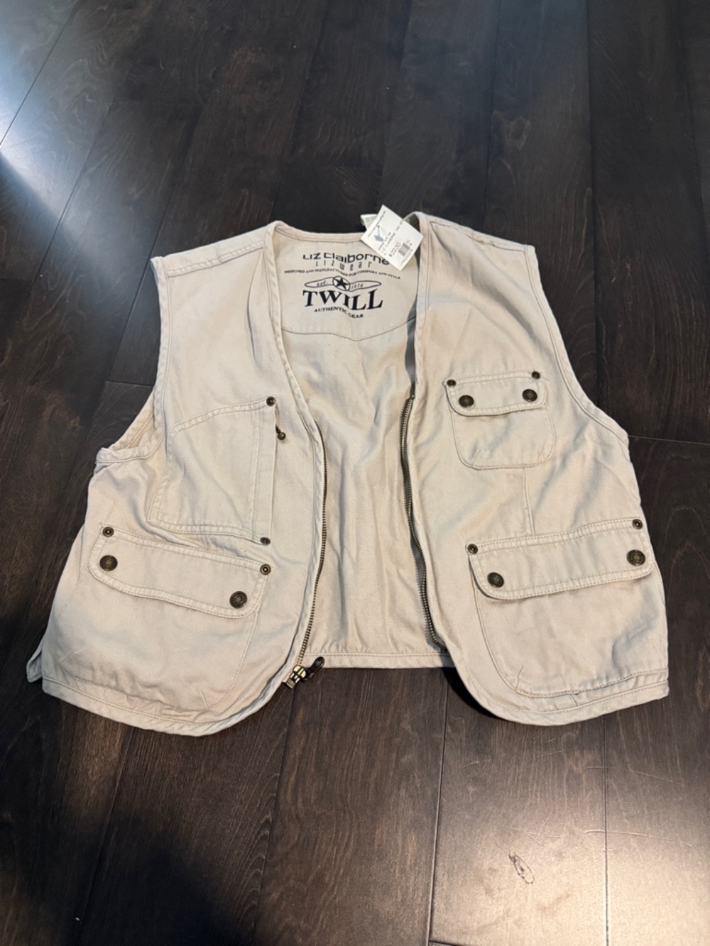Liz Claiborne Light Beige Utility Twill Vest